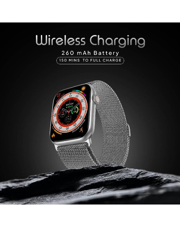 2.05-inch Large Display Smartwatch with Wireless Charging Rotating Crown and Bluetooth Calling, Silver
