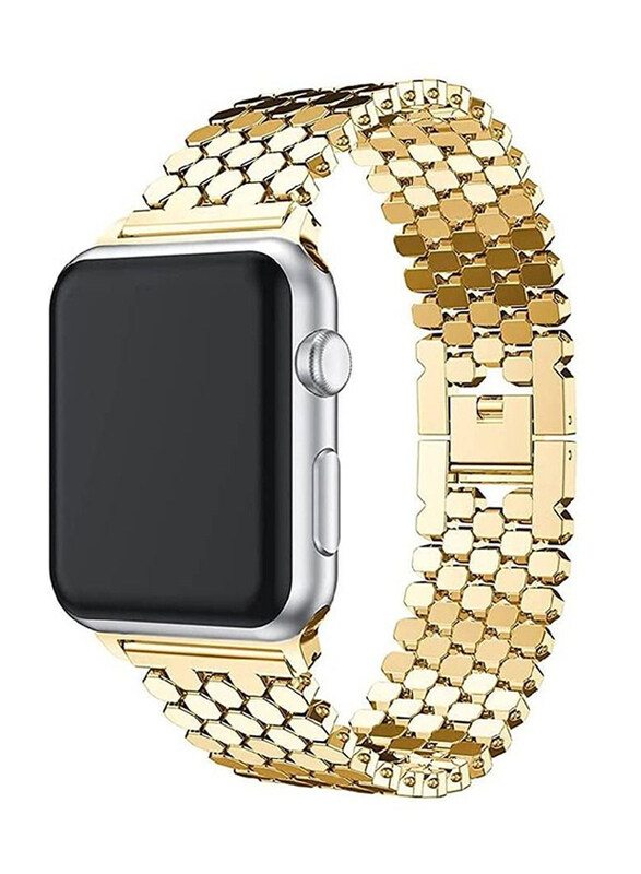 

Gennext Honeycomb Pattern Stainless Steel Replacement Watchband for Apple Watch 42/44/45mm, Gold