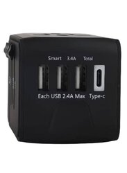 Gennext International Universal Travel Power Adapter All in One 4 USB with Electrical Plug, Black