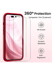 Gennext Apple iPhone 15 Pro Shockproof Protective Liquid Silicone Gel Rubber Mobile Phone Case Cover with Screen Protector, Red