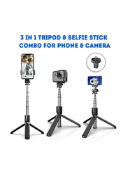 33-inch Portable Aluminum Alloy Selfie Stick + Tripod Stand with Wireless Remote for iPhone & Smartphones, Black