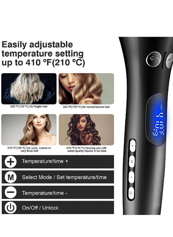 Automatic Hair Curler Ceramic Rotating for Stunning Wavy Hair with Display and Adjustable Temperature, Black