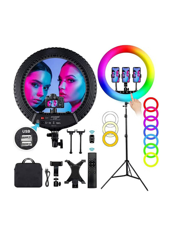 Gennext 18 Inch RGB LED Ring Light with Stand and Phone Holder for Live Stream/Makeup/YouTube/Vlog/Selfie, Black