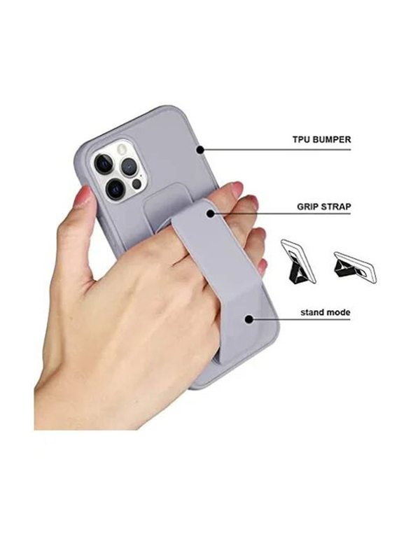 Apple iPhone 13 Pro Magnetic Foldable Back Stand with Finger Strap & Hand Grip Mobile Phone Case Cover, Grey