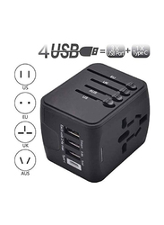 Universal Worldwide All in One AC Outlet Power Plug Travel Adapter, Black