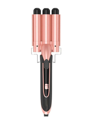 Gennext Professional 3-Barrel Curling Iron with Temperature Control, Big Wave Perm Splint & PTC Ceramic Coating, Black/Pink