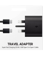 Fast Wall Charger with USB Type-C Cable for USB Type C Devices, 25W, Black