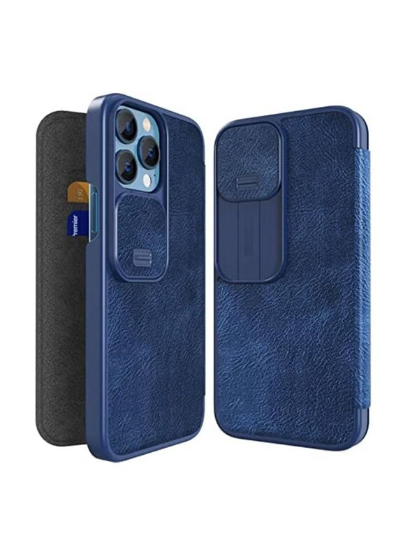 Nillkin Apple iPhone 13 Pro Max Qin Pro Leather Wallet With Card Holder And Slide Camera Protection Mobile Phone Back Case Cover, Blue