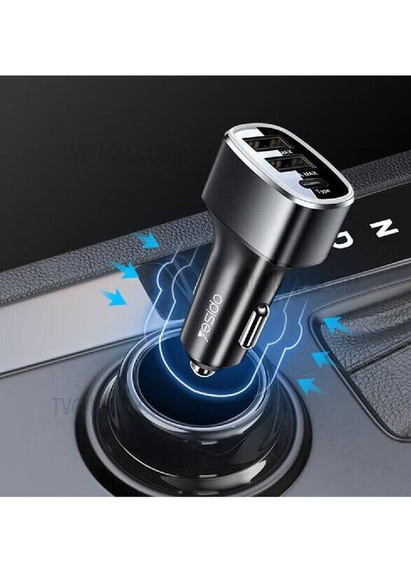 

Yesido 3 Ports Fast Car USB Charger Adapter, Black