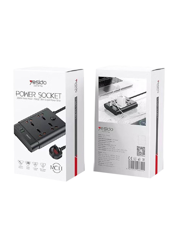 Yesido 2-Meter Long Multi Port Home Using Pull Up Power Track Socket, Black