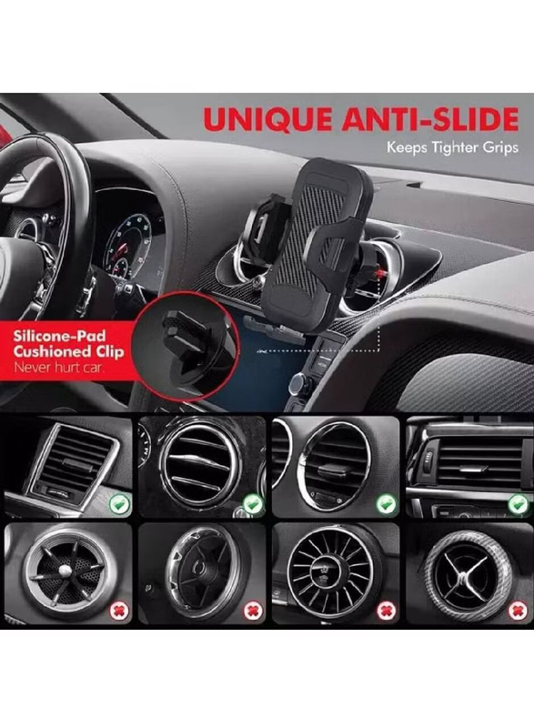Gennext 3-in-1 One Release Button Ultra Stable Adjustable Air Mount Vent Dashboard Car Smartphone Holder for iPhone/Samsung, Black