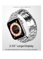 Newly Launched Large 2.05 Inch Display Smartwatch, Always On Display Wireless Charging Rotating Crown With Bluetooth Calling, Silver