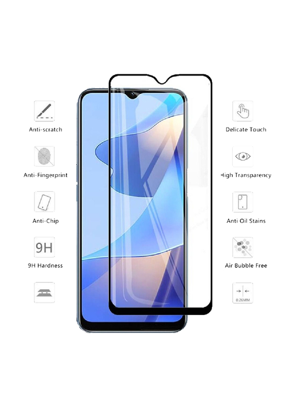 Oppo A16K 9H Tempered Glass Screen Protector, Clear/Black