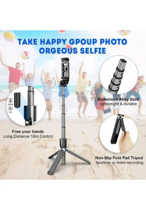 33-inch Portable Aluminum Alloy Selfie Stick + Tripod Stand with Wireless Remote for iPhone & Smartphones, Black