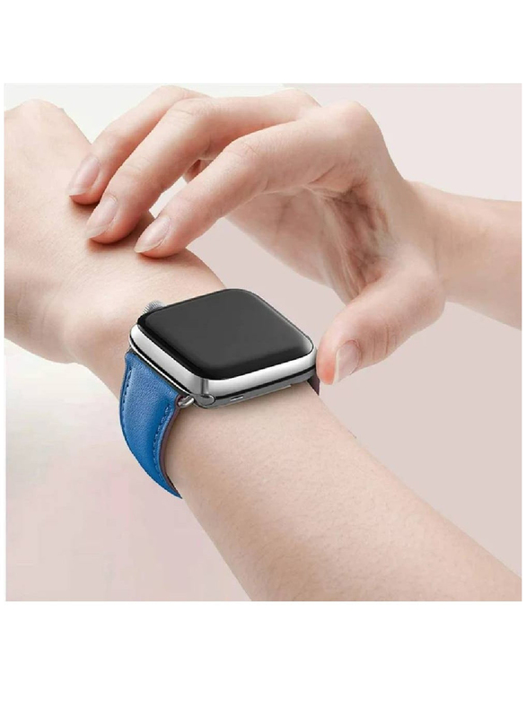 Gennext Replacement Genuine Leather Strap for Apple iWatch Series 8/7/6/5/4/3/2/1/SE/Ultra 49mm/42mm/44mm/45mm, Blue