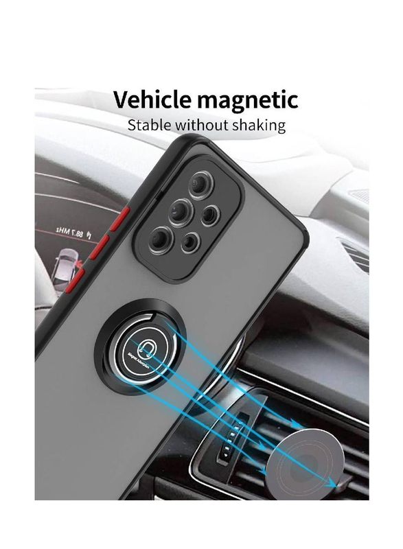 Gennext Samsung Galaxy A13 4g Metal Ring Holder Grip Kickstand Car Magnetic Mount Shockproof Matte Hard Back Mobile Phone Case Cover, Black