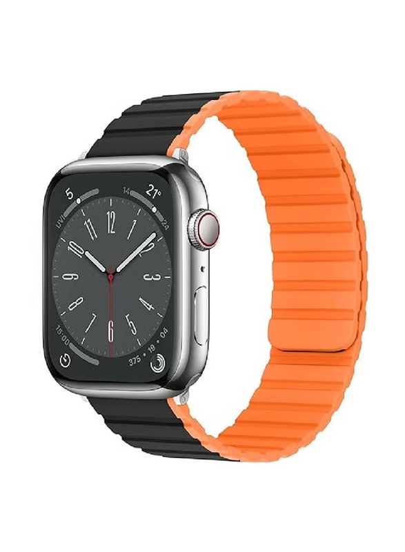 Gennext Stylish Comfortable Silicone Magnetic Replacement Band for Apple Watch Ultra/Watch Ultra 2 49mm, Black/Orange