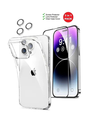 Apple iPhone 14 Pro Max Full Coverage Front & Back Protection Tempered Glass Mobile Phone Screen Protector with Lens Protector & Case Cover, 3 Pieces, Clear/Silver