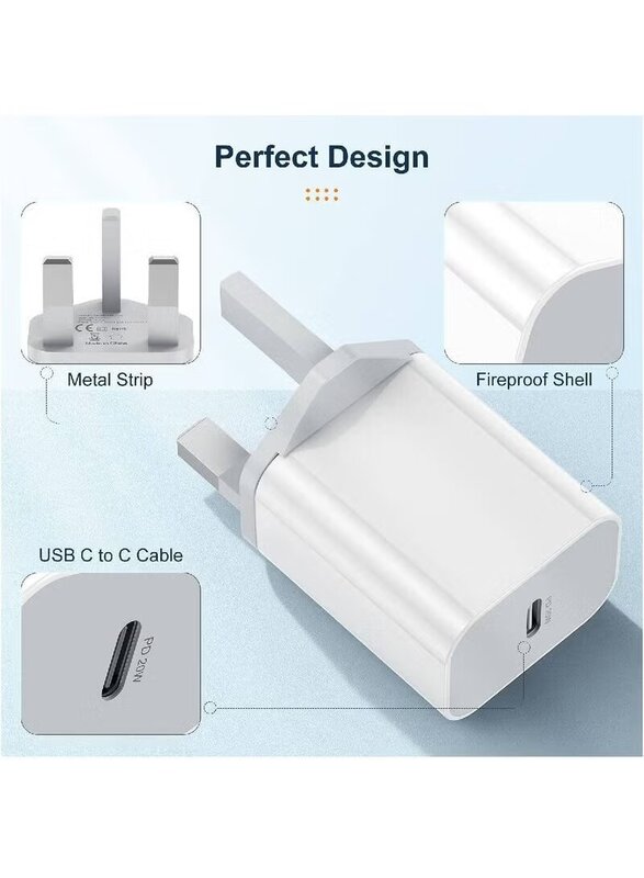 Gennext 20W USB Type C Charger Plug PD Fast Charge Wall Adapter for Apple iPhone, White