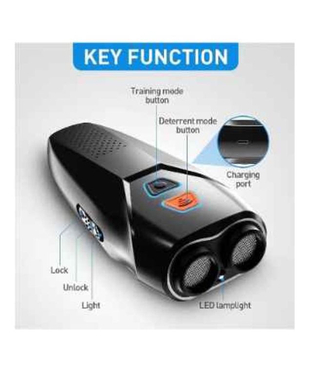 Rechargeable Dual Sensor Dog Bark Control Device With Led Flashlight, Black