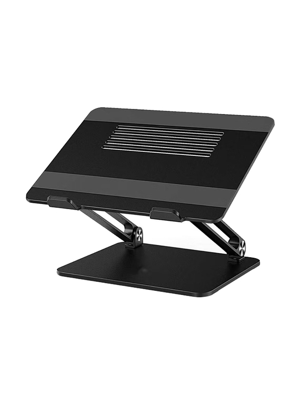 Adjustable Aluminium Laptop Stand with Slide-Proof Silicone and Protective Hooks Notebook Stand for Laptop, Black