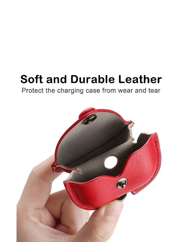 Gennext Leather Protective Skin Case Cover with Keychain & Lock for Apple AirPods 3, Red