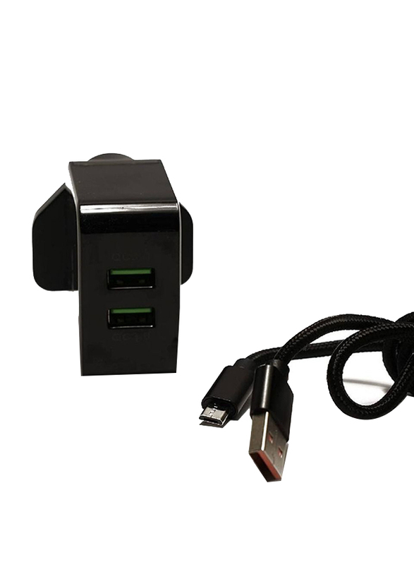 Quick Charger 3.0 Dual Port USB 6.2A USB Power for Micro USB HC12F2, Black