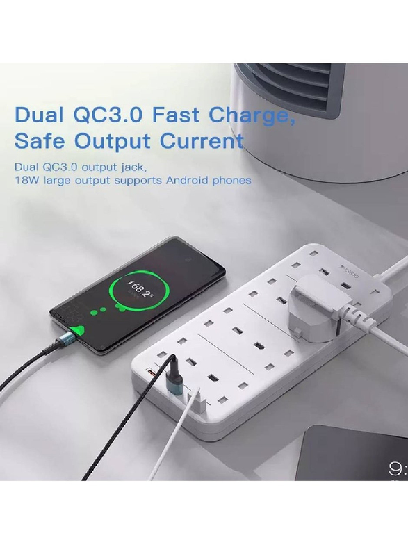 Yesido PD and QC Fast Charging Power Socket Wall Charger with 8 AC USB Ports, 2 Meter, White