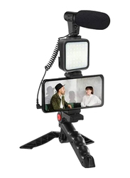 Gennext Smartphone & Camera Vlogging Studio Kits Video Shooting Photography Suit with Microphone LED Fill Light Mini Tripod, Black