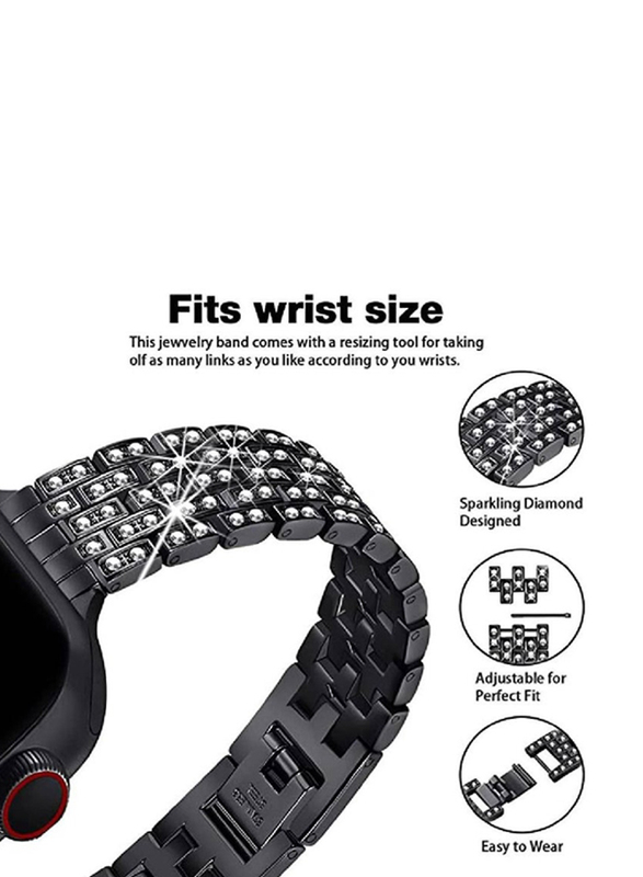 Gennext Women Slim Jewellery Bling Band Diamond Rhinestone Bracelet for Apple Watch Ultra 49mm, Black