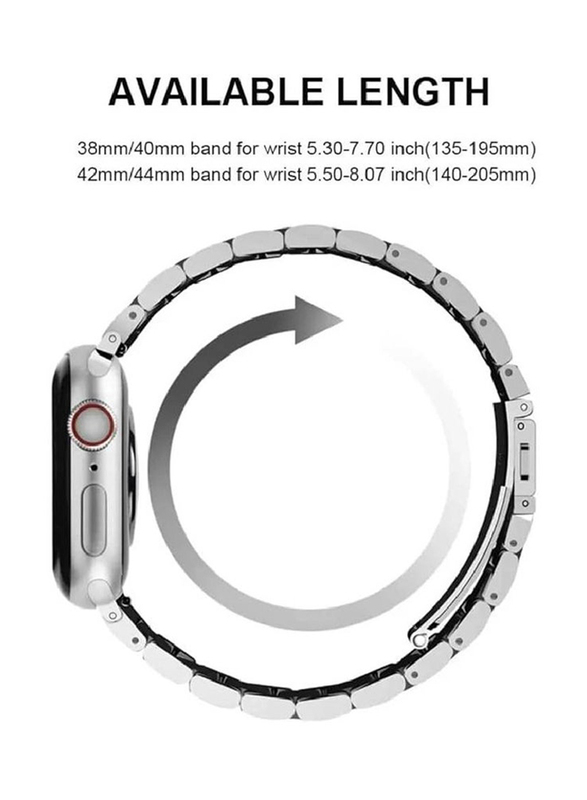 Gennext Stainless Steel Heavy Band Butterfly Folding Clasp for Apple 44mm, 42mm, 40mm, 38mm, Apple iWatch Series 6/SE Series 5/4/3/2/1, Silver