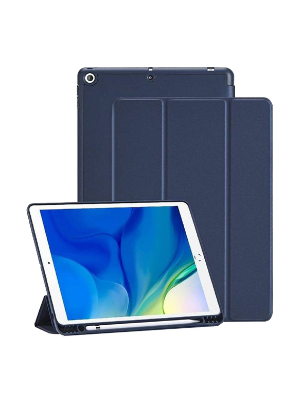 Gennext Apple iPad 10.2-inch 9th/8th/7th Gen 2021/2020/2019 Slim Soft TPU Back Smart Magnetic Stand Protective Cover Case with Pencil Holder, Blue