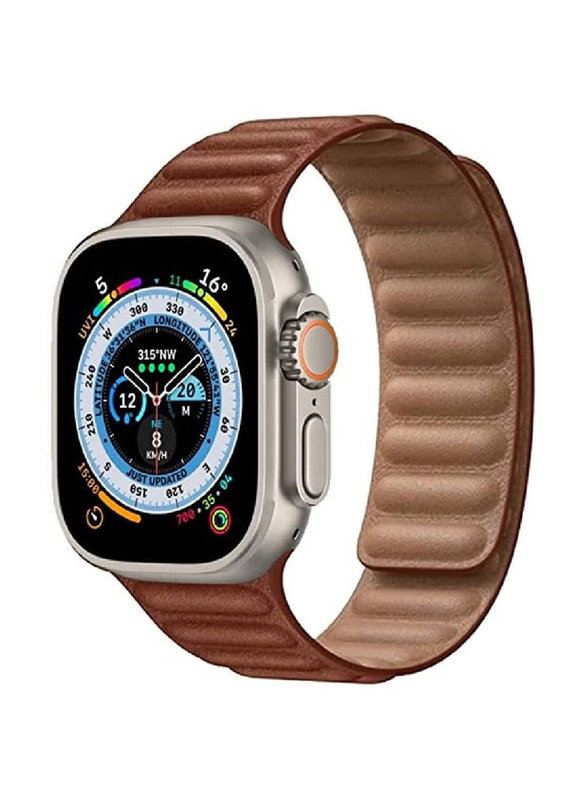 Replacement Genuine Leather Band for Apple Watch Ultra 8 49mm, Brown