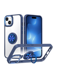 Apple iPhone 15 Plus 6.7" TPU Protective Slim Lightweight Shockproof Bumper Mobile Case Cover with Metal Ring Stand, Blue