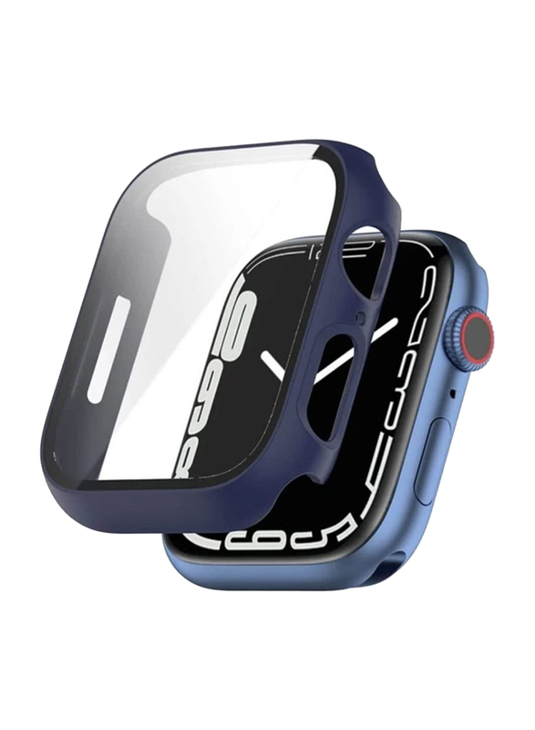 Zoomee Protector Case with Anti-Scratch Tempered Glass Screen Protector for Apple Watch Series 7 41mm, Blue