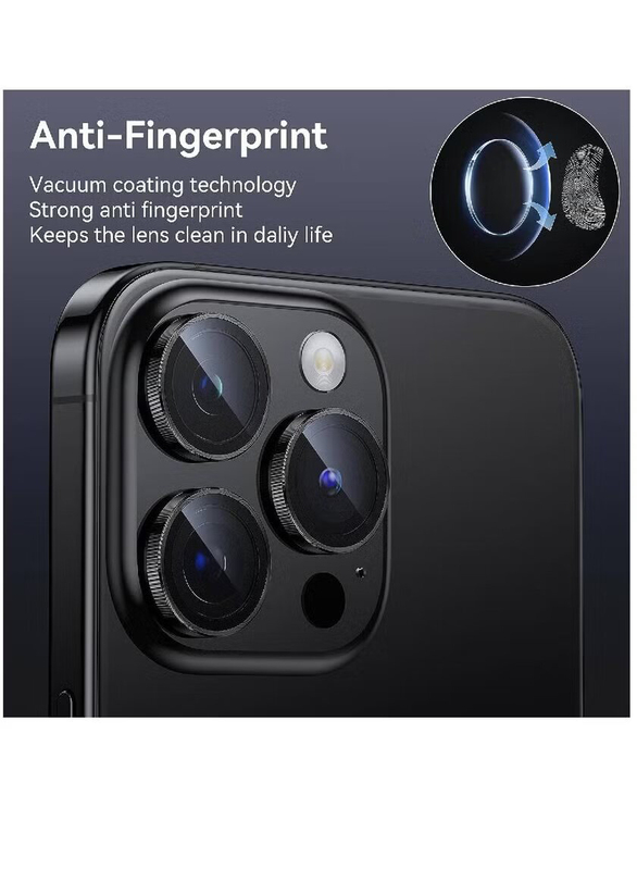 9H Metal Ring Shatterproof Tempered Glass Camera Lens Protector for Apple iPhone 15 Pro 6.1 Inch 2023, Black