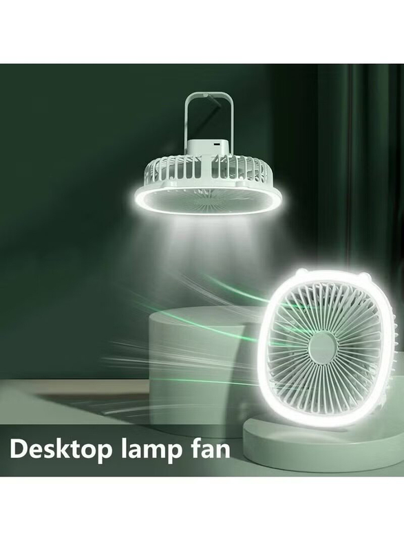 Gennext 2-In-1 USB Rechargeable Adjustable Table Fan with Night Light for Home & Room, Green/White