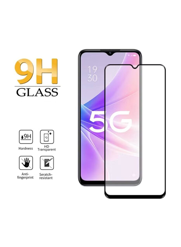 OPPO A97 Full Coverage Anti Finger Print Tempered Glass Screen Protector, Clear/Black