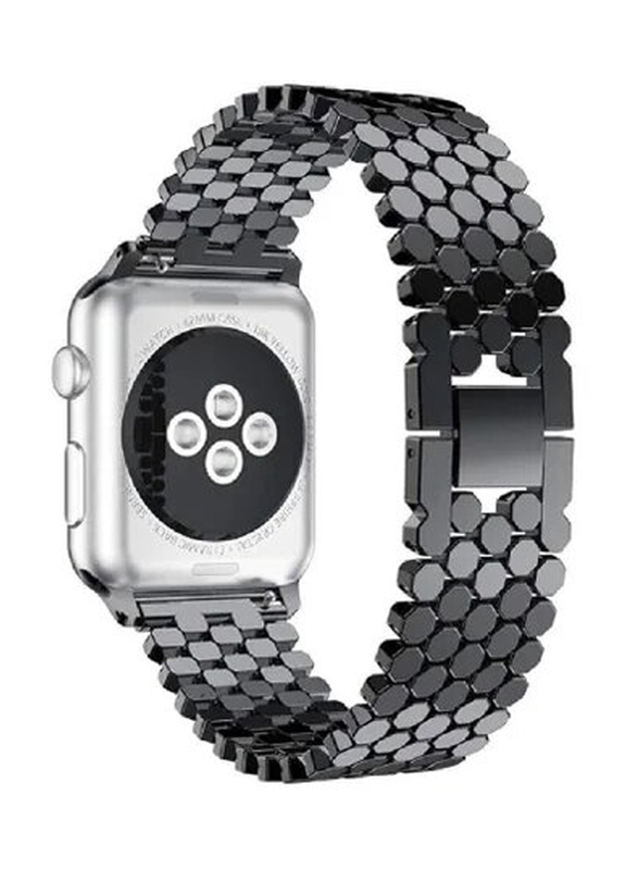 Gennext Stainless Steel Metal Replacement Band Honeycomb Design for Apple Watch 42/44/45/49mm, Black