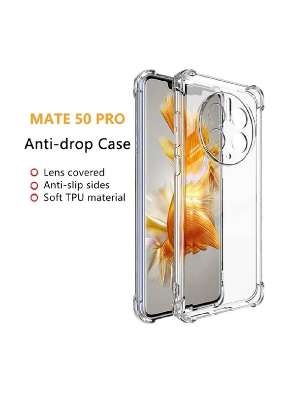 Gennext Huawei Mate 50 Pro Shock Absorbent Reinforced Corner Protective Soft TPU Mobile Phone Case Cover, Transparent