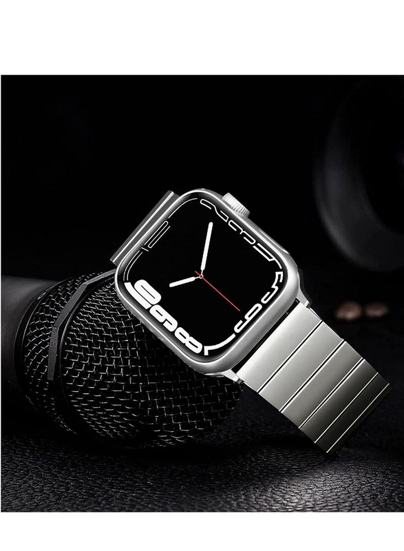 Zoomee Replacement Stainless Steel Adjustment Wristband Watch Band Strap for Apple iWatch Ultra Series 8/7/6/5/4/3/2/1 42/44/45/49mm, Silver