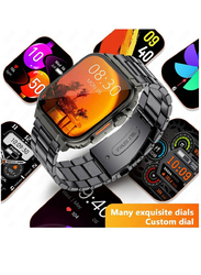 Body Temperature Ultra Smartwatch Wireless Charging Bluetooth Call with Stainless Steel Band, Black