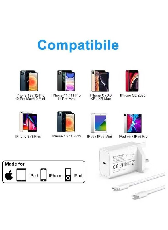 Gennext 20W USB C Power Adapter Fast Charger with 4-Feet Lightning to USB Cable for Apple iPhone, White