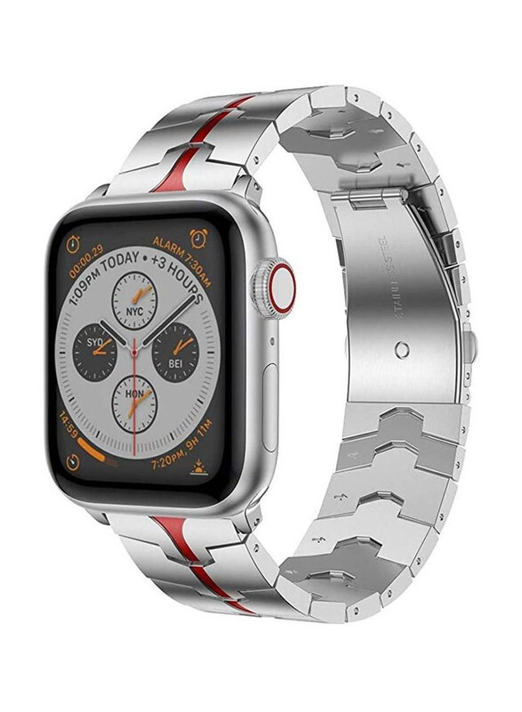 

Gennext Stainless Steel Replacement Band for Apple Watch Ultra Series 8 49mm, Silver/Red