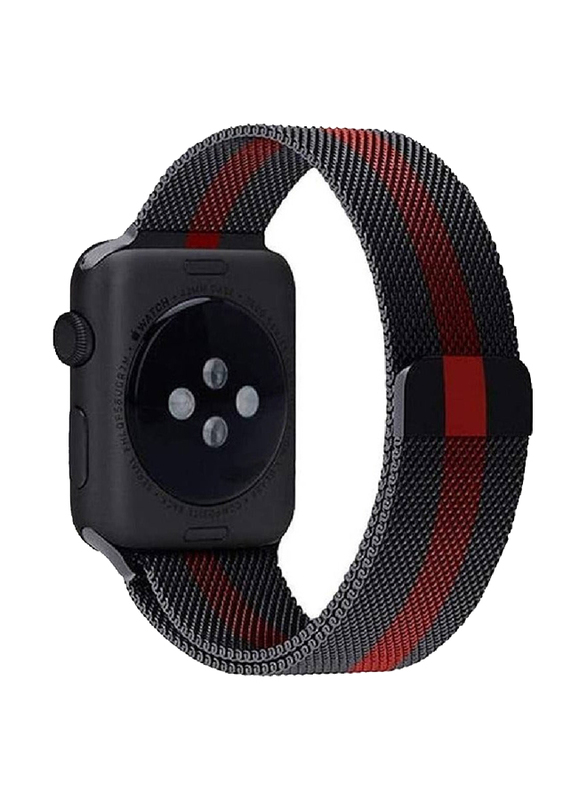 Gennext Stainless Steel Metal Strap Milanese Loop Alloy Replacement Band for Apple Watch 42/44/45/49mm, Black/Red