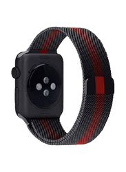 Gennext Stainless Steel Metal Strap Milanese Loop Alloy Replacement Band for Apple Watch 42/44/45/49mm, Black/Red