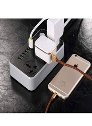 Universal Power Strips Fast Charging Wall Charger with 3-Way Outlets & 6-USB Plug Ports, 2 Meter, Black/Grey