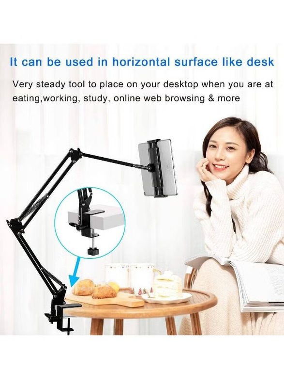 Gennext Universal Aluminium Flexible Foldable Adjustable Tablet Holder Stand for Bed with 360 Degree Rotation, Black