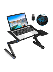 Gennext Ergonomic Cozy Desk Aluminium Adjustable Laptop Stand with USB Large Cooling Fan with Mouse Platform for All Laptops, Black