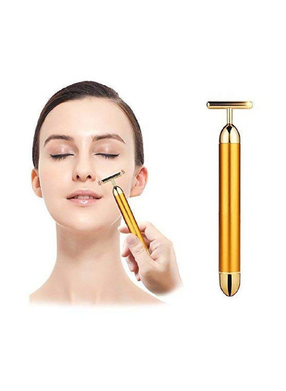 Gennext Slimming Face Massager Stick 24k Gold Vibration Facial Beauty Roller Tightening Wrinkle Bar with Box & LED Light, Multicolour